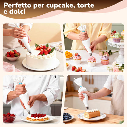 2 Reusable Piping Bags and Tips Set - 16 Inch Pastry Bags for Cake Decorating, Cupcakes, Cookies | Durable Cotton Exterior, Easy to Clean, Eco-Friendly Baking Kit for Home Bakers & Chefs