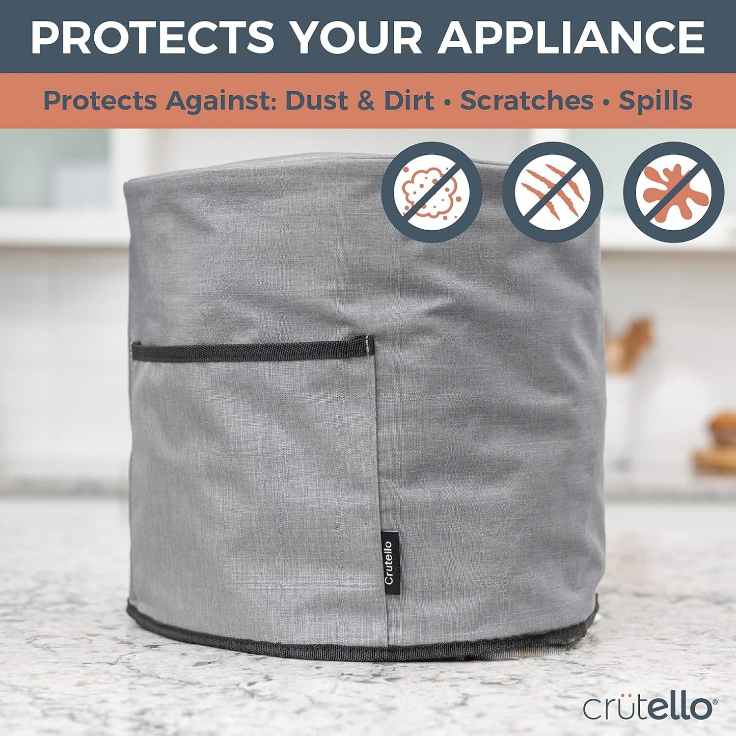Crutello Dust Cover with Storage Pocket, Compatible with Instant Pot 8 Quart, Measures 13.25" x 14.75"