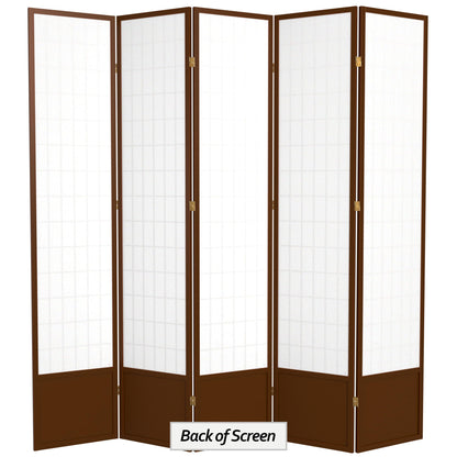 Oriental Furniture 7 ft. Tall Window Pane Shoji Screen - Walnut - 5 Panels