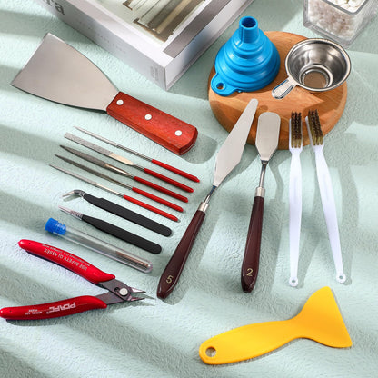 25 Pcs 3D Printer Tools Kit Nozzle Cleaning Kit Include Remove Putty Knife 2 Scrapers, 2 Brushes, Shovel, 5 Diamond Files, 2 Tweezers, 10 Needles, Pliers, Funnel for 3D Printing Model Building