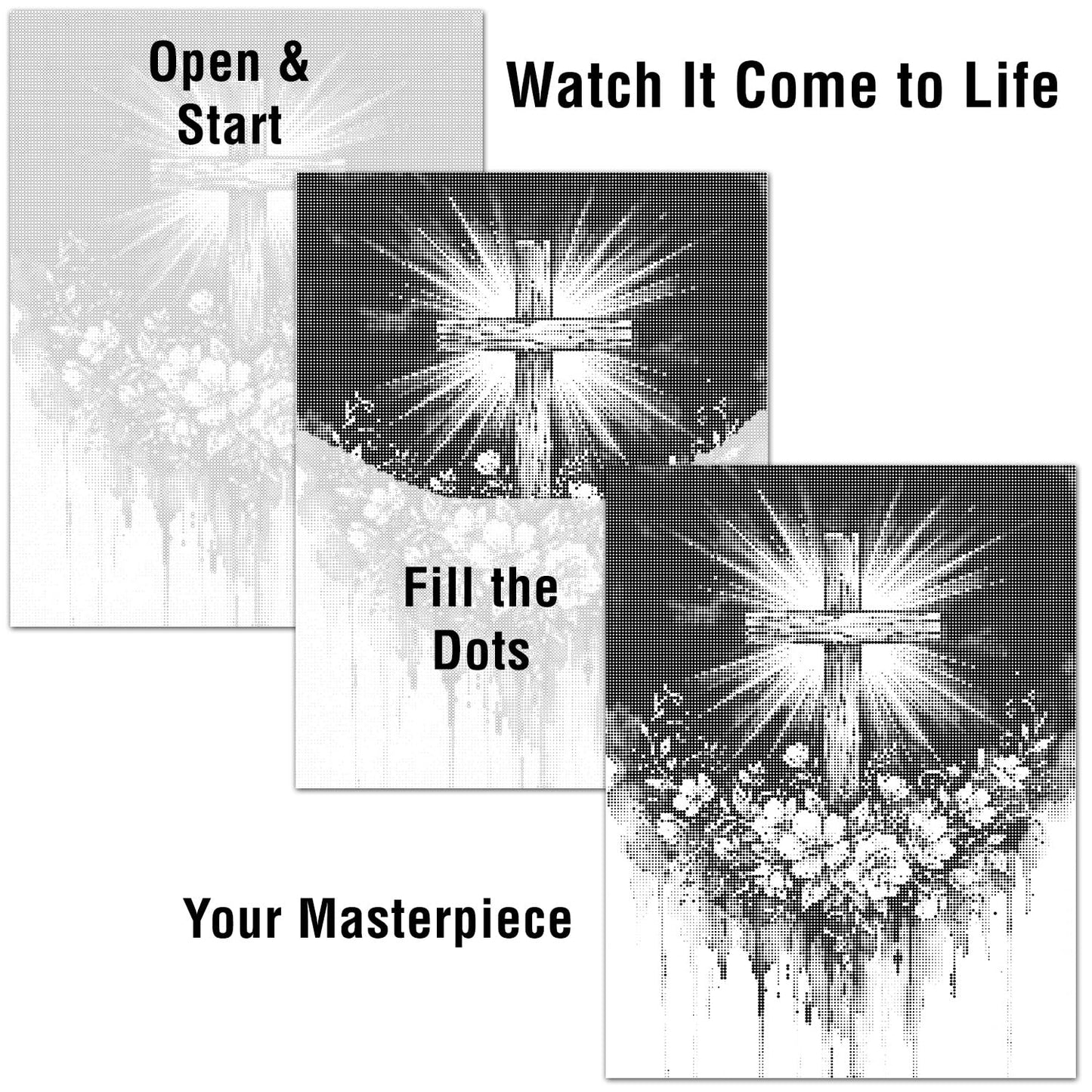 On The Dot Art Dot Painting Kit for Adults |Faith in Bloom Christian Cross 13x17 Canvas with Dual Tip Marker|Activity Alternative to Diamond Painting|No Tiny Pieces No Mess Floral Faith Frameable Gift