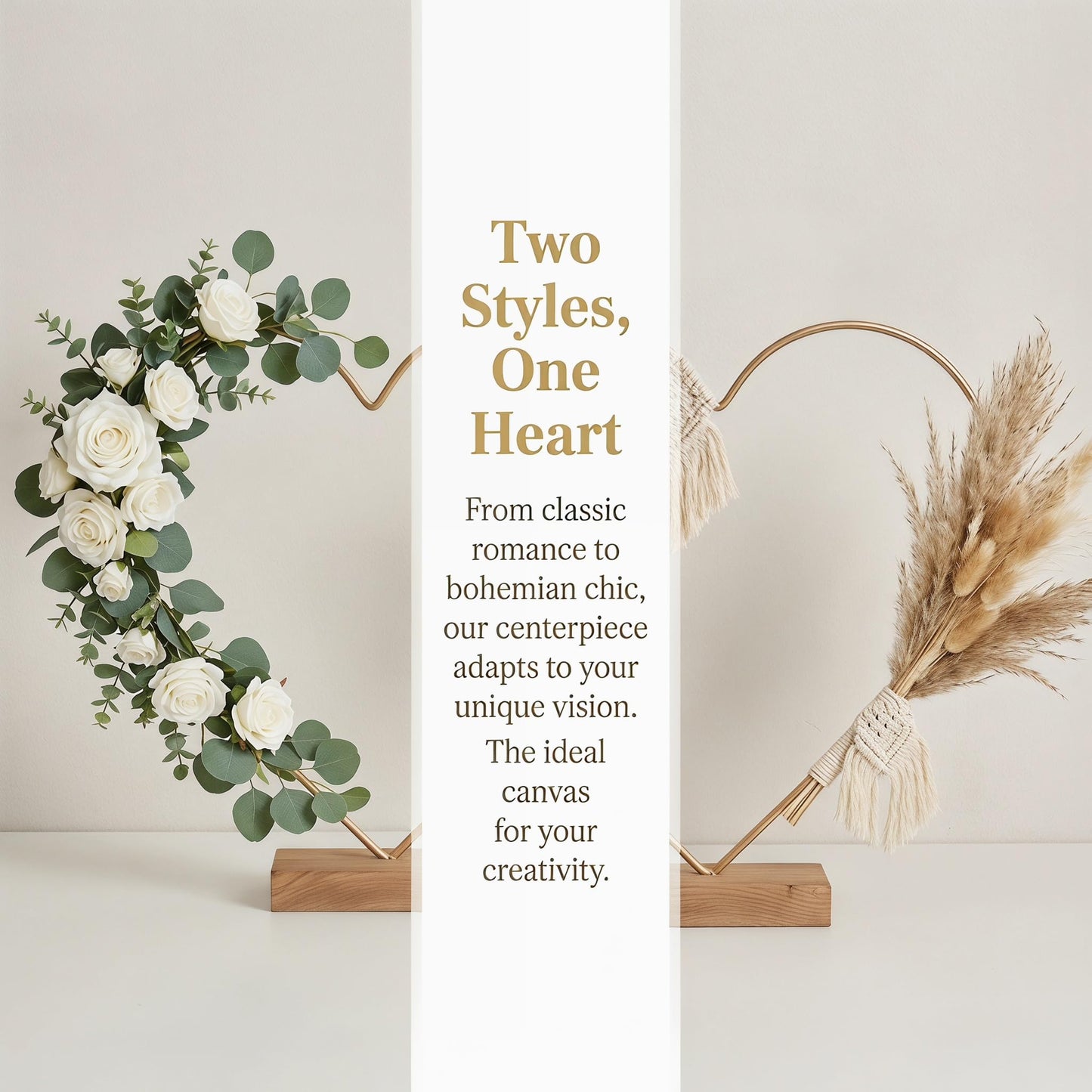 jojofuny 10 Sets Heart Shaped Floral Hoop Centerpiece with Wooden Stand, 9.8" x 10.6" Metal Wreath Rings, Gold Heart Wire Hoops for Wedding Table Decorations, DIY Dream Catcher Craft Kit