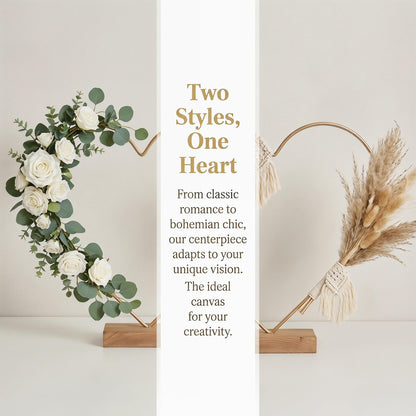 jojofuny 10 Sets Heart Shaped Floral Hoop Centerpiece with Wooden Stand, 9.8" x 10.6" Metal Wreath Rings, Gold Heart Wire Hoops for Wedding Table Decorations, DIY Dream Catcher Craft Kit