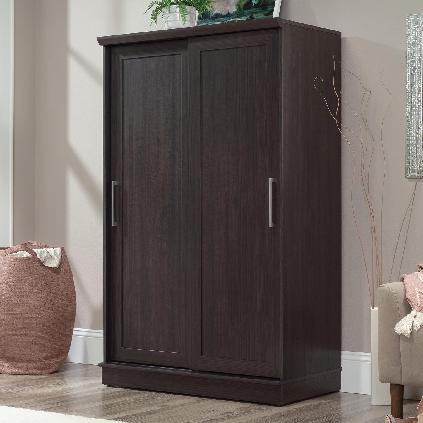 Sauder Homeplus Wardrobe Cabinet with Sliding Doors, Dakota Oak Finish