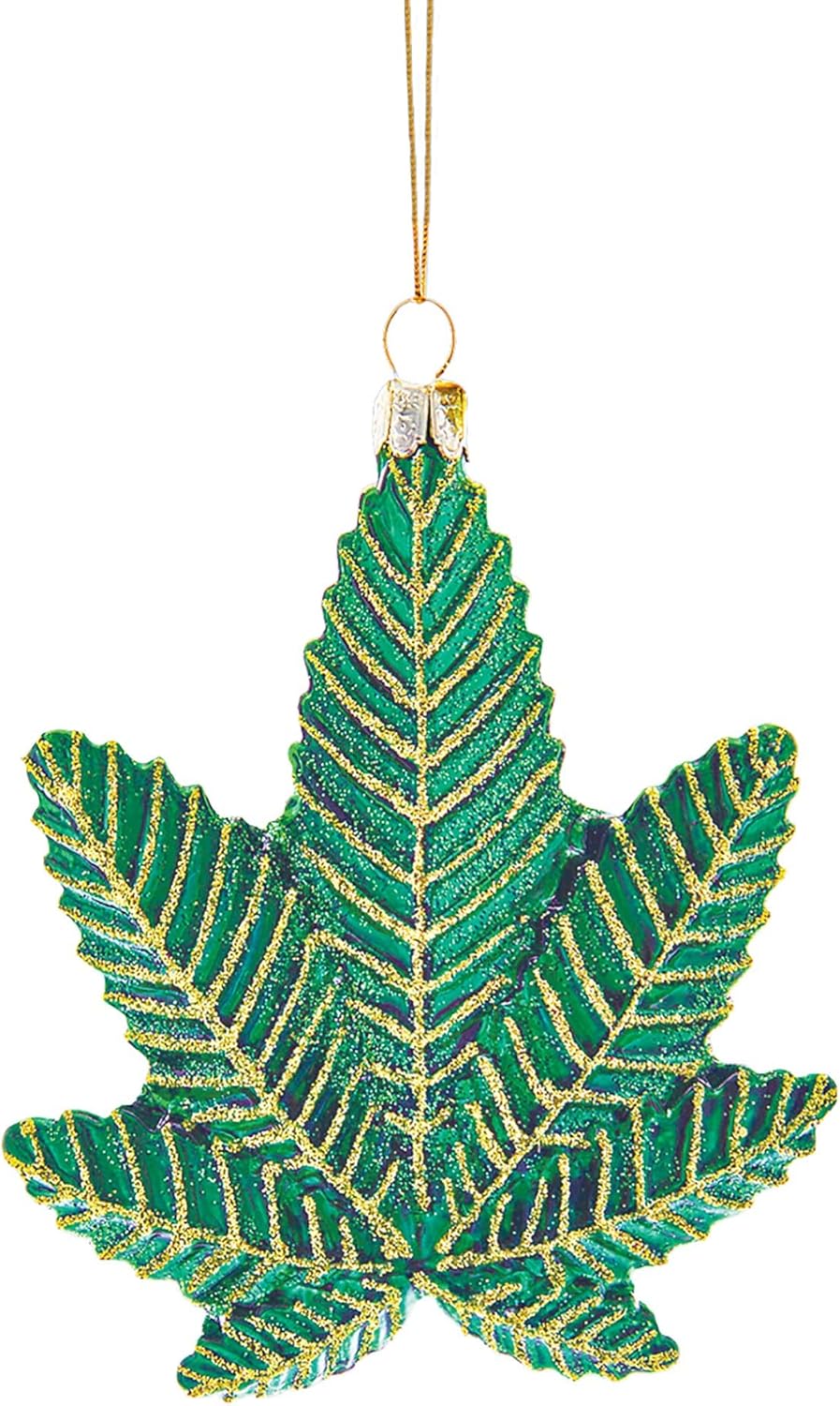 Kurt S. Adler Sparkling Green Glass Cannabis Leaf Christmas Ornament