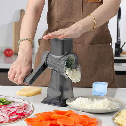 KalraMay Cheese Grater,Rotary Cheese Grater with Handle, Multifunctional Rotary Cheese Shredder Effortlessly Grates Cheese, Vegetables, and Fruits (Gray)