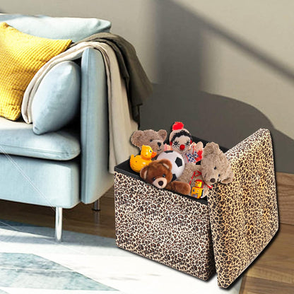 17x13x13inches ALASDO Ottoman Storage Ottoman Footrest Stool Foldable Foot Rest Footstool Bench for Living Room Leopard