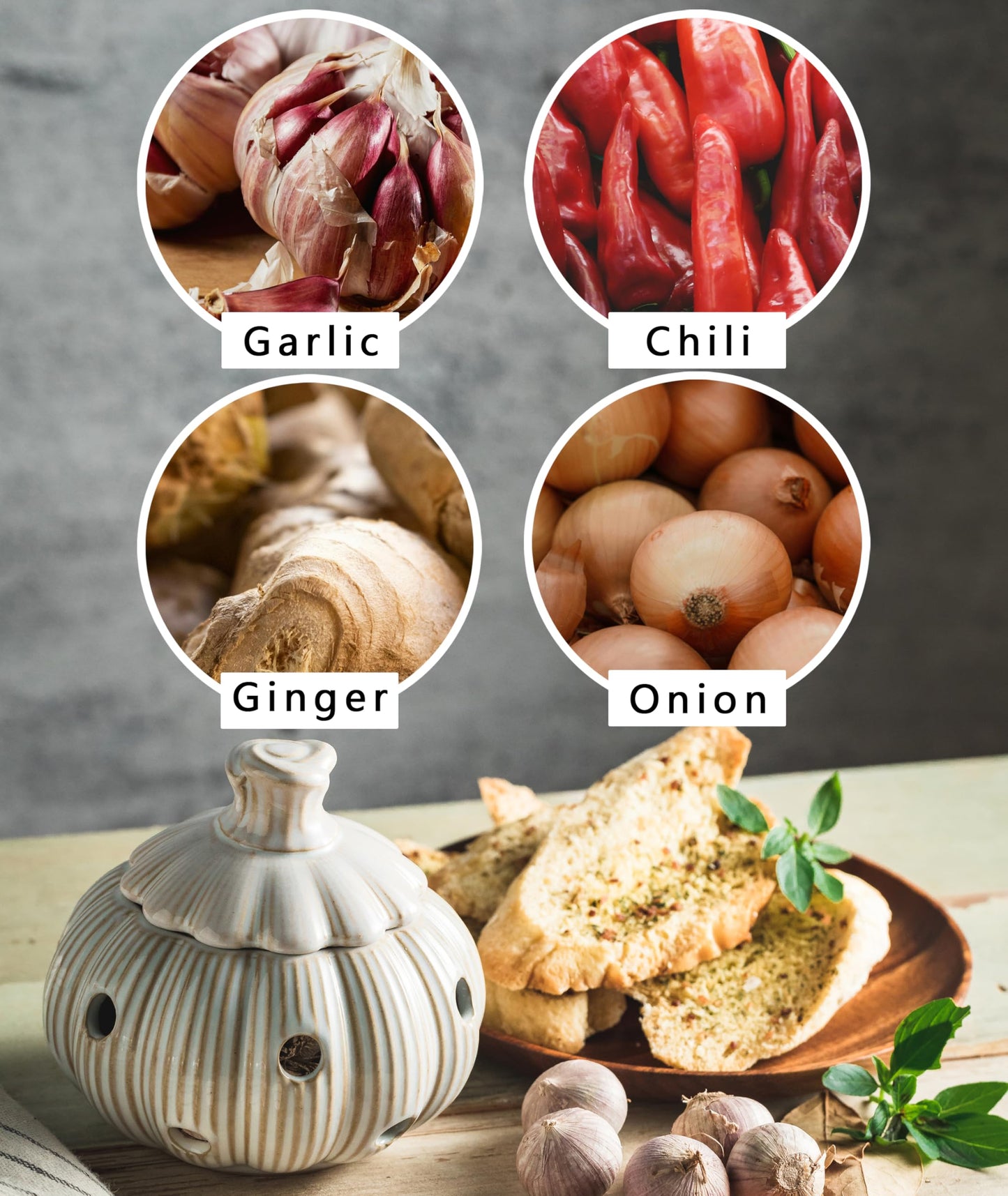 Cormomu Garlic Storage Pod Ceramic Garlic Keeper with Lid Large Garlic Container for Counter, White