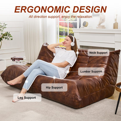 Hobestluk Bean Bag Chair Giant Bean Bag Sofa 3 Seater Bean Bag Chairs for Adults, Loveseat Floor Chair, Leather Bean Bag Chairs for Living Room Bedroom Office (Brown, 3-Seater)