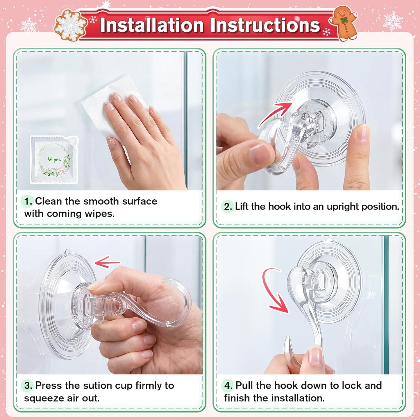 VIS'V Wreath Hanger - Heavy Duty Suction Cup Hooks | 22 LB Capacity, Removable & Reusable, Clear, 2 Pcs