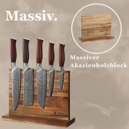 Wakoli Rose Elegance Knife Block Set – 5-Piece Professional Damascus Kitchen Knife Set with Magnetic Block – 67-Layer Damascus Steel with VG10 Core, Ergonomic Rosewood Handles in Gift Box