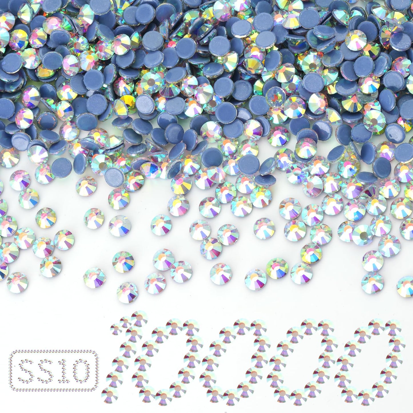 10000PCS Crystal AB Hotfix Rhinestones Bulk, Glass Crystal Hot Fix Rhinestones for Crafts Clothes DIY Decoration, SS10, 2.7-2.9mm