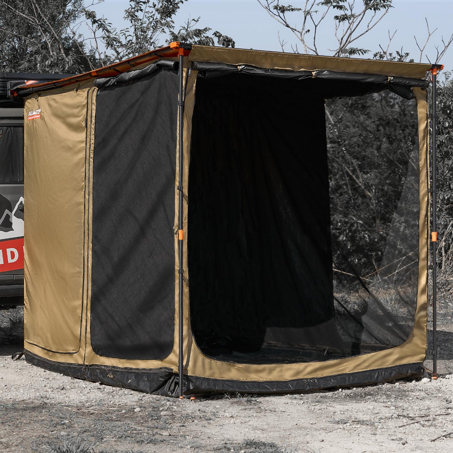 ALL-TOP Awning Room with Floor 8.2' x 10' Rip-Stop 210D Oxford Awning Tent with Bug-Resistance Mesh, Waterproof Sun Shelter for Overland, Camping(Black Coating, Room Only)