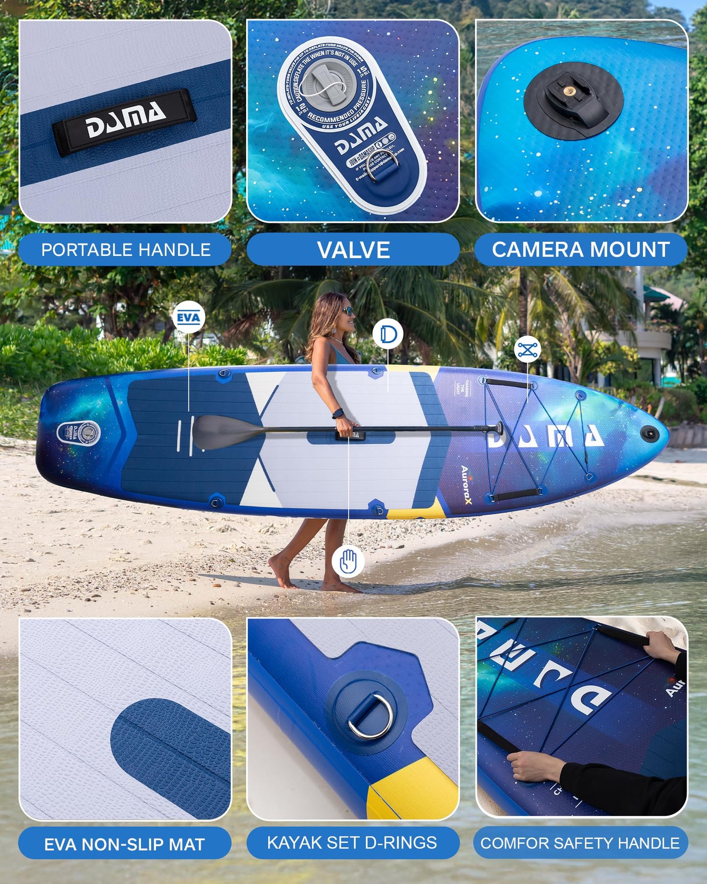 DAMA Stand Up Paddle Board for Family Use on Lakes, Rivers and Coastal Waters, Extra Wide All-Around Design, 11'6" x 34" x 6", 450 lbs Capacity, Stable for Beginners, 2+1 People and Pets