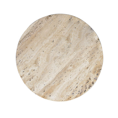 JONATHAN Y Javier Solid Travertine Marble End Table, 14-inch Round Modern Accent Side Table with Geometric Cross Base for Living Room, Bedroom, Glossy Natural Stone, Fully Assembled MTB1103C