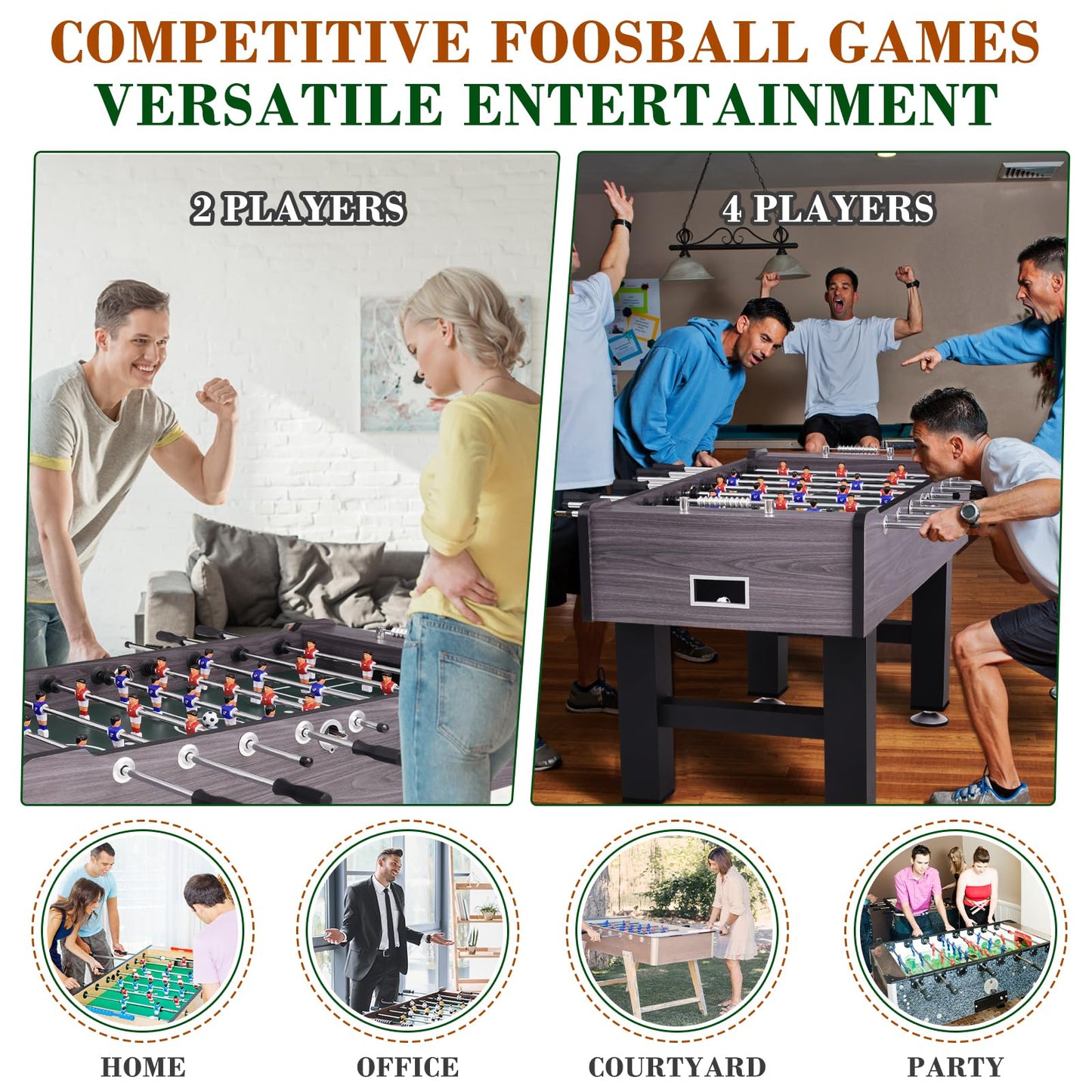 58 Inch Large Size Foosball Table Adult Size, Full Size Soccer Game Table w/2 Balls, Leg Levelers & Heavy-Duty Legs, Durable Arcade Football Table for Game Room, Home, Office, Party