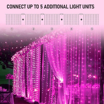 Dazzle Bright 300 LED Curtain String Lights - Waterproof Fairy Lights with 8 Modes | Pink for Bedroom & Party Decor