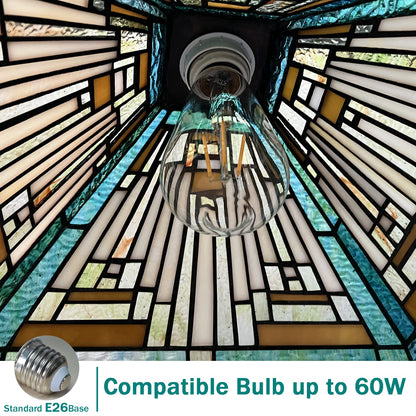 Capulina Tiffany Lamp Stained Glass Pool Table Light Chandelier 3-Lights 12 Inches Wide Amber Green Antique Mission Tiffany Style Pendant Light for Dining Room Kitchen Island Pool Table Hall Farmhouse