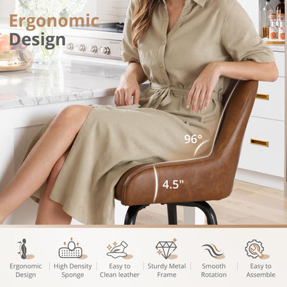LUE BONA Counter Height Bar Stools Set of 3, 26" H Modern Barstools with Backs, Metal Frames and Brown Faux Leather Upholstered Accent Bar Stools for Kitchen Island