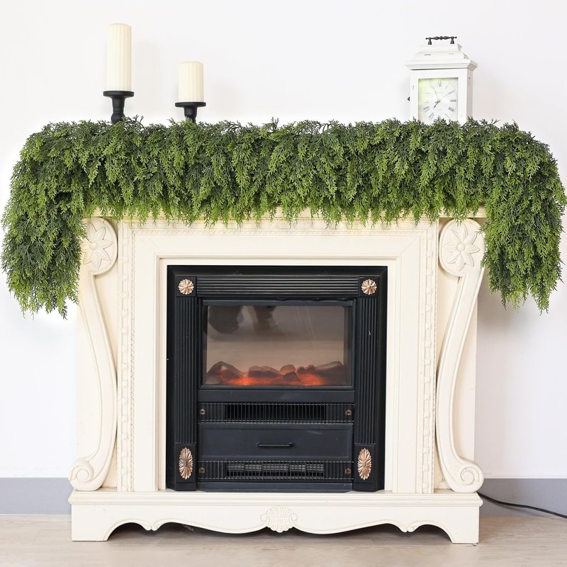 9FT Real Touch Christmas Cedar Garland - 1PCS, Artificial Pine Needles Garlands Realistic Fake Green Faux Garland for Holiday Fireplace,Table,Window,Stairs,Mante,Indoor Outdoor Decor