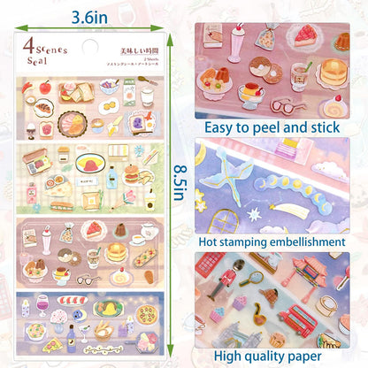 Beautiful Japanese Aesthetic Washi Stickers Set with Gold Foil 12 Sheets 6 Scenes and 6 Mini Stickers for Travel Food Ocean Seasonal and City Themes Perfect for Journals Scrapbooks and Planners