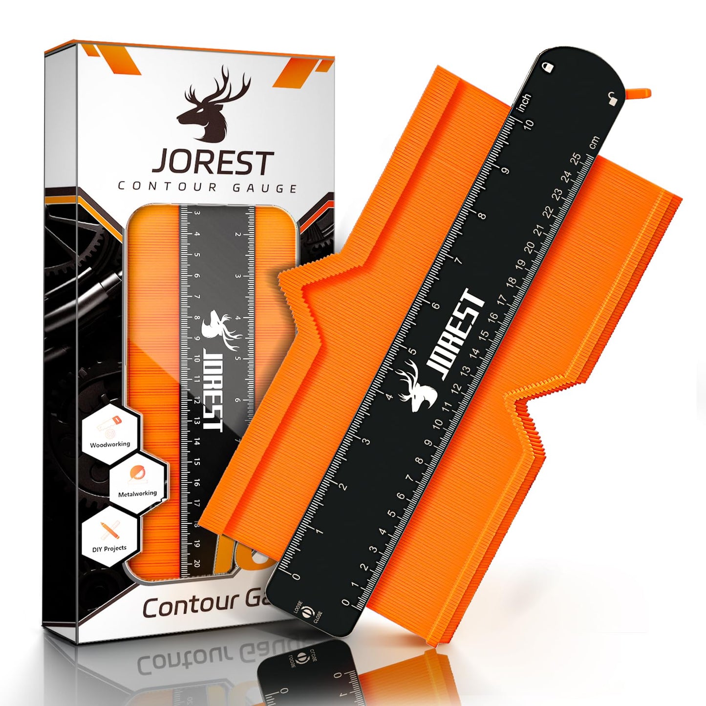 JOREST Contour Gauge with Lock (10 Inch), Gift Ideas for Men Dad Carpenter Handyman, Profile Tool with Measuring Scale for Tile Flooring, Carpet laying, Woodworking, Measuring Angle/Shape/Outline/Edge