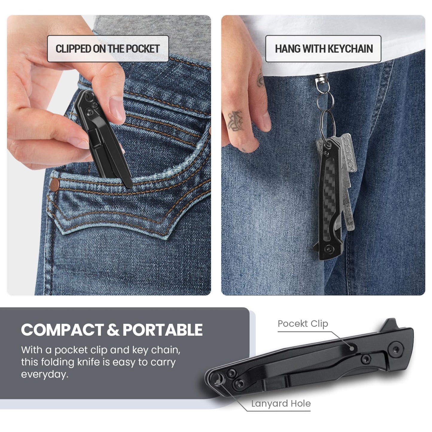 ITOKEY Folding Scalpel Knife, Small Titanium Pocket Knife with 10pcs #24 Replaceable Blades Pocket Clip, EDC Utility Keychain Knife for Men, Slim Razor Surgical Knives for Hunting Skinning Camping