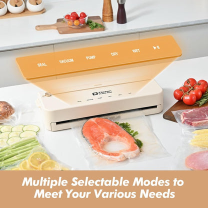 Kitchen Vacuum Sealer, Smart Vacuum Food Sealer with Built-in Bag Storage and Cutter Food Vacuum Storage with External VAC for Jar and Containers, Includes 5M Bag Rolls (silver)