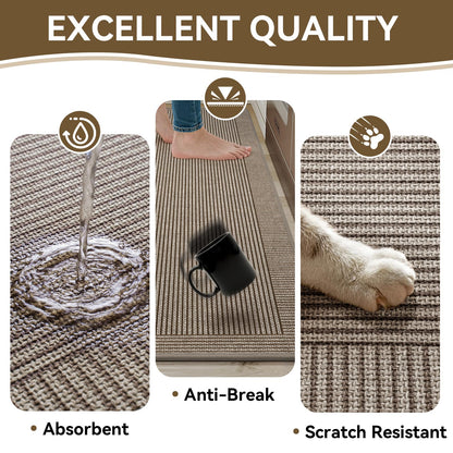 QiCaiJia Kitchen Rugs Set of 2,Kitchen Mats for Floor, Runner Rugs Non Slip Washable Absorbent Kitchen Floor Mat, Braided Kitchen Sink Rug, 17''x30''+17''x47'' Brown
