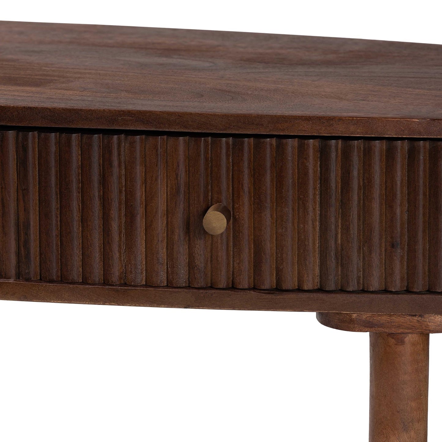 Baxton Studio Linore Fluted Wood Console Table - 2-Drawer Oval Accent Table for Living Room or Entryway