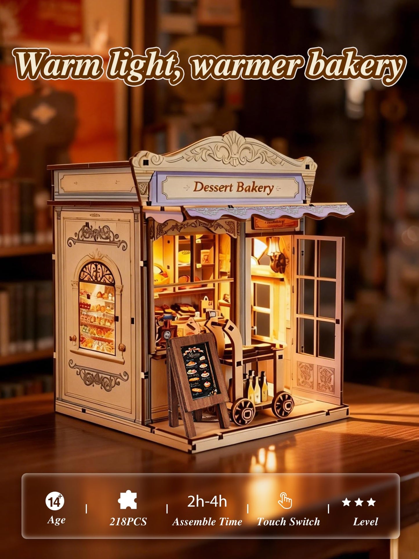 Book Nook Kit - DIY Miniature House Bakery Patisserie Dollhouse Kit for Adults and Teens, Booknook Tiny House Bakery Shop Bookshelf Decor 3D Wooden Puzzle, Gifts for Family, Friends (with Glue)