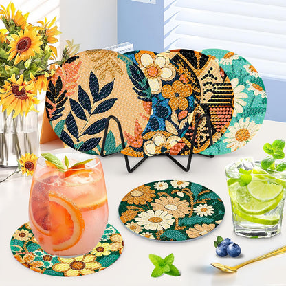 Reivworl 8 Pcs Flowers Diamond Art Coasters Kits, Flowers Diamond Art Kits for Adults, 5D Diamond Painting Coasters (4x4 Inch, with Holder Cork Pads)