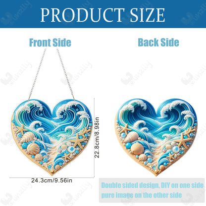 Yunzlly DIY Hanging Diamond Art Pendant Kit, Special Crystal Double Sided Diamonds Painting Ornament Kit for Adults, Acrylic Gem Painting Board for Window&Door&Wall (Beach)