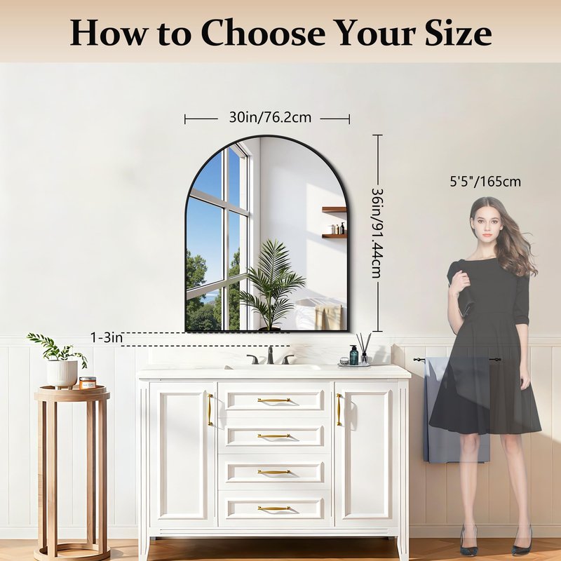 COFENY Black Arch Mirror, 30’’x36’’ Black Mirror for Bathroom, Wide Arched Bathroom Mirror with Metal Wall Mounted Mirror for Bedroom Living Room Entryway Modern