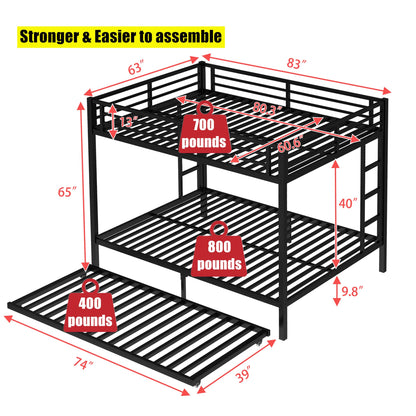 NOAHLEO Stronger & Safer Heavy Duty Metal Queen Over Queen Size Bunk Bed for Adults Teens, More Stable Thickened Steel Bunkbed (Queen Over Queen with Twin Trundle)