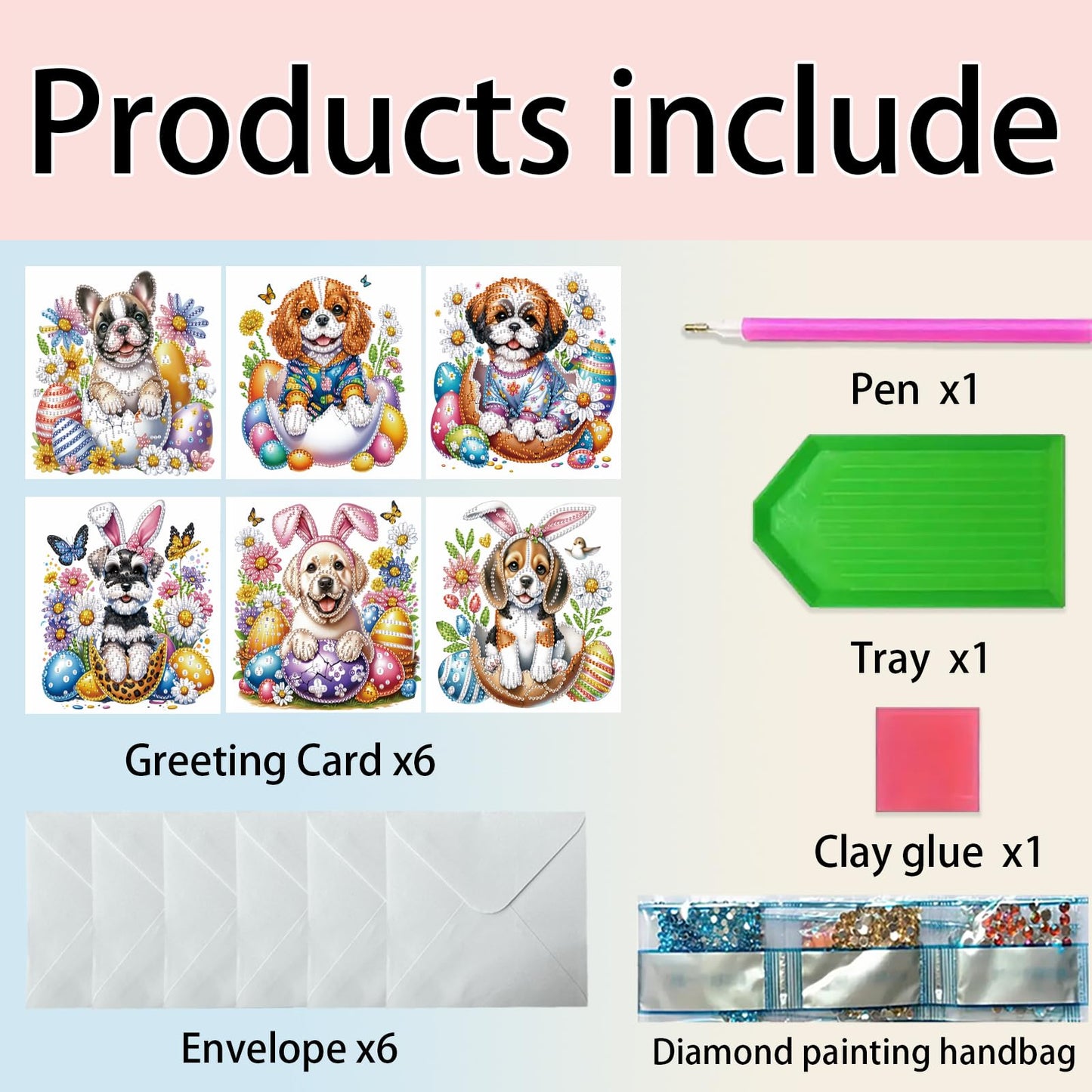 MaiYiYi 6 Pack DIY Daisy Dog Diamond Painting Cards Kit Cute Dog Diamond Art Cards Butterfly and Dogs Diamond Painting Greeting Cards for Family Friends Holiday Birthday