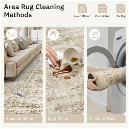 Soalmost 12x15 Washable Area Rug Brown Neutral Abstract Living Room Large Carpet Non Slip Bedroom Indoor Office Dining Room Low Pile Thin Rug