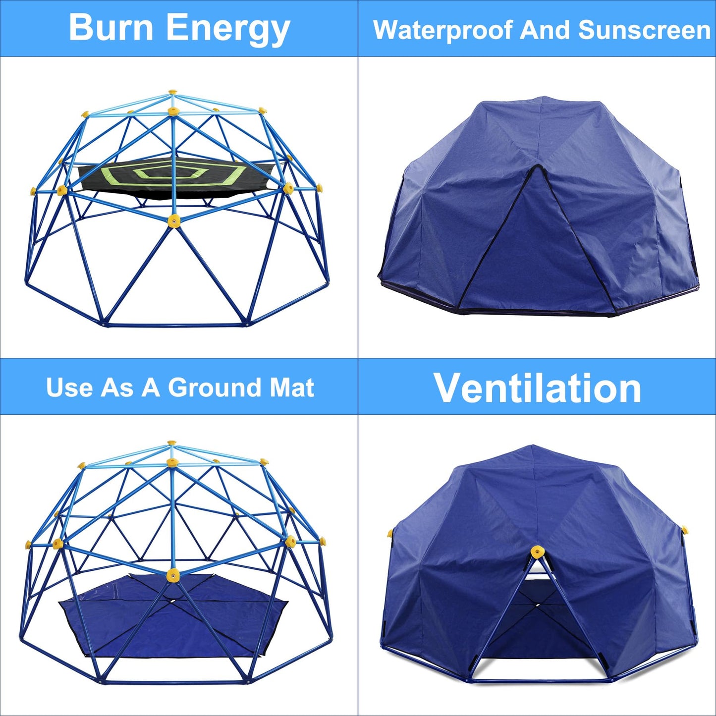YuAnWe 10 FT Climbing Dome with Canopy and Hammock, Anti-Rust and UV-Resistant Dome Climber with 800LBS Load Capacity, Suitable for Outdoor Indoor Jungle Gym