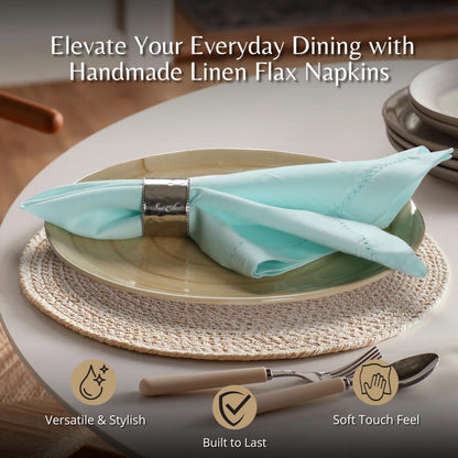 Ramanta Home Baby Blue Cloth Dinner Napkin Set of 12-18x18 Inch, Easter Premium Cotton Linen Flax Hemstitched Napkins for Spring Decor Wedding, Party, Kitchen | Soft Durable Washable for Everyday Use