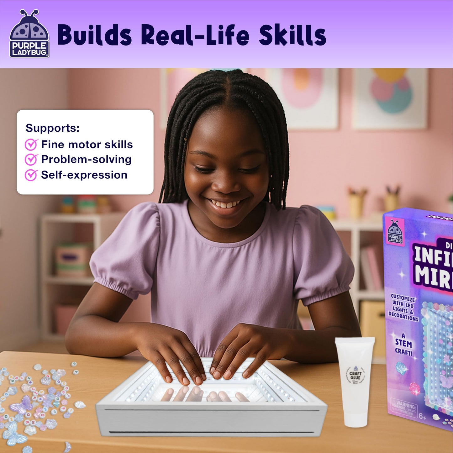 DIY Infinity Mirror Kit for Kids Age 6+ - Crafts for Girls 8-12 with Lights & Custom Letters - Creative10 Year Old Girl Birthday Gifts, Fun Gifts for 6 Year Old Girl, Creative Stem Toys for Ages 8-13