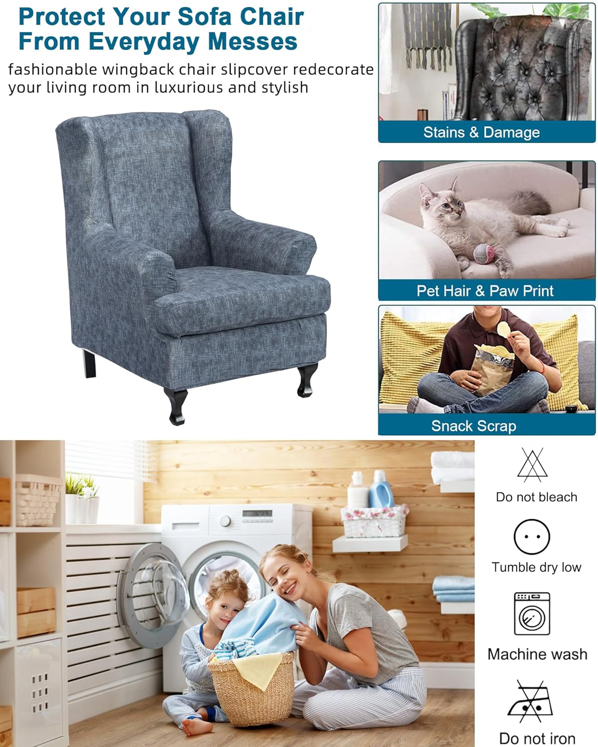 2 Chair,A21 CRFATOP Waterproof Wing Chair Slipcovers Piece Stretch Wingback Chair Cover Spandex Fabric Wingback