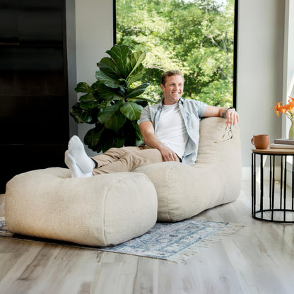 Big Joe Modora Bean Bag Lounger, Living Room and Gaming Seat, Birch Soft Boucle, Chair and Ottoman Set