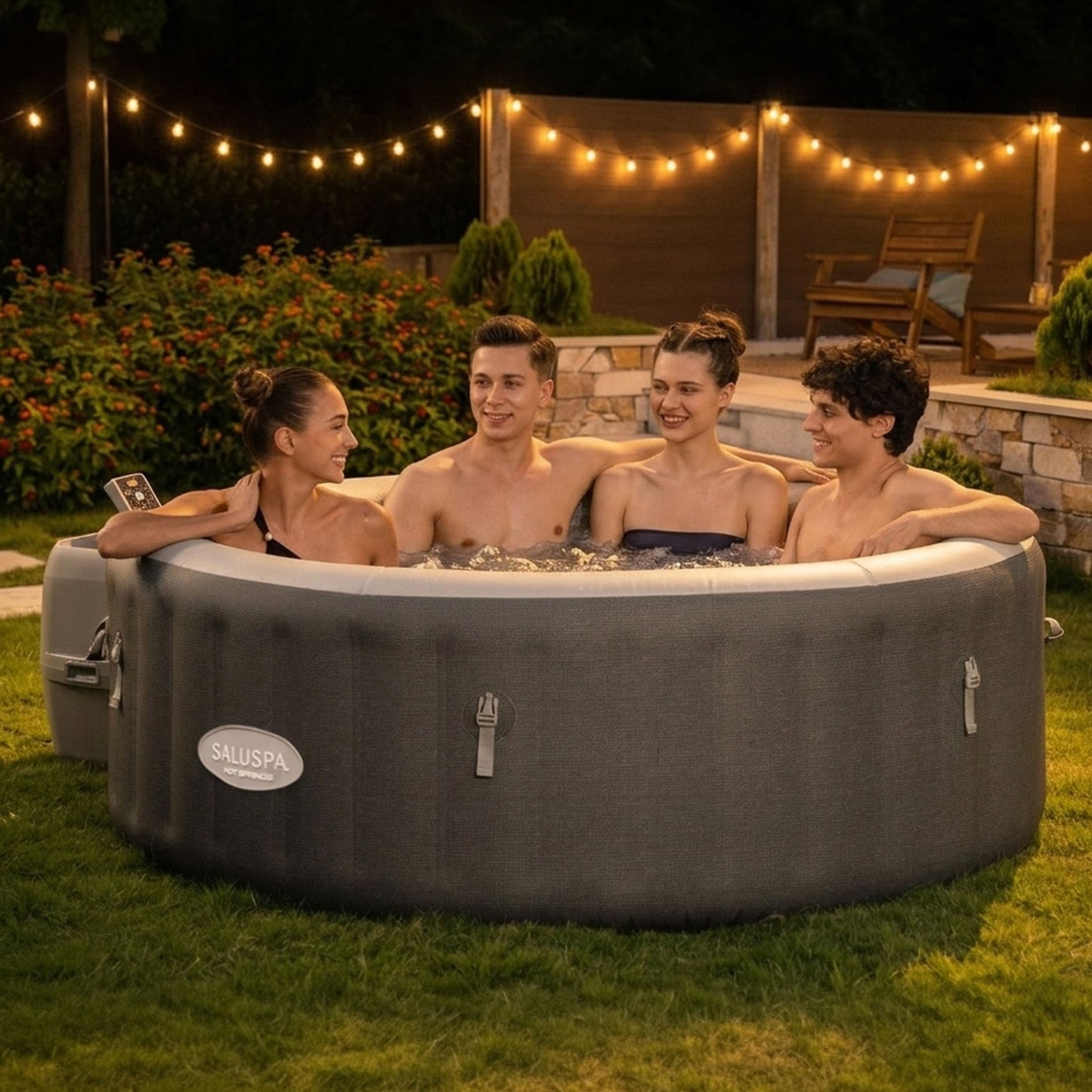 Bestway SaluSpa Hot Springs Inflatable Hot Tub, Fits Up to 2-4 Persons, Energy-Efficient Portable Spa, Outdoor Blow Up Hottub for Backyard, 120 AirJets, 71" x 26" Round