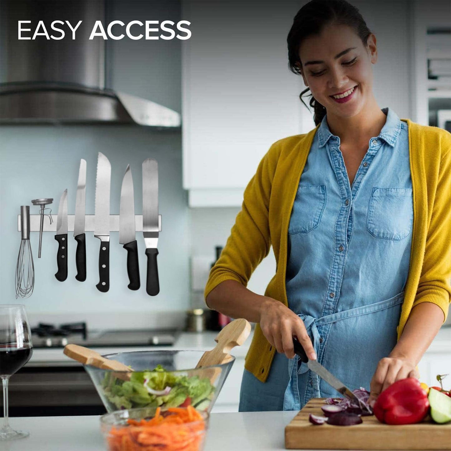 Modern Innovations 12 Inch Stainless Steel Magnetic Knife Bar with Multipurpose Use as Knife Holder, Knife Rack, Knife Strip, Kitchen Utensil Holder, Tool Holder, Art Supply Organizer, Home Organizer