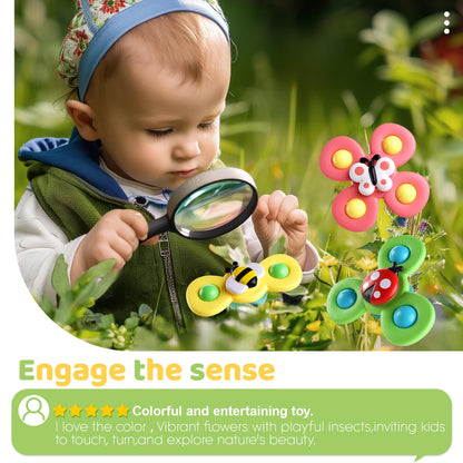 ALASOU 6 PCS Suction Cup Rotating Toys(3 Farm+3 POP) for Infant and Toddlers