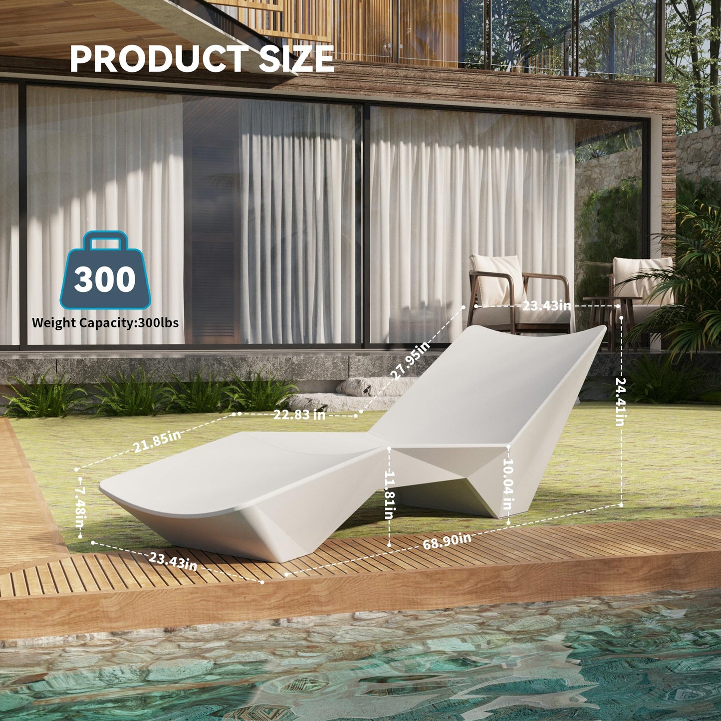 FHVIT in Pool Lounge Chair, Ergonomic Pool Lounger with Weight Box, Fade-Resistant Weatherproof Pool Chairs, Beach Chairs for Sun Shelf, Beach, in Pool & Outdoor Patio White