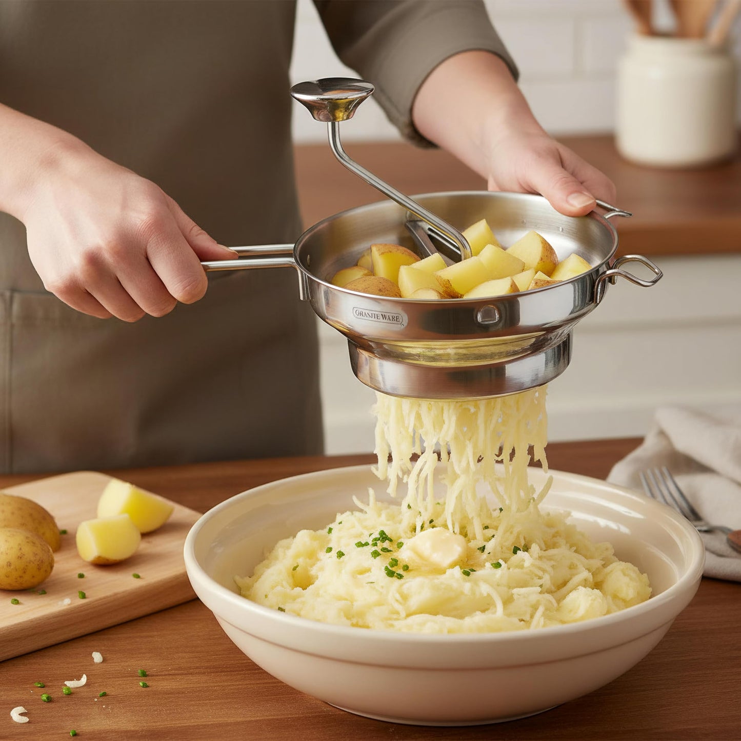 Granite Ware Stainless Steel Deluxe Food Mill - 2-Quart, Durable and Rust-Resistant - Hand Crank with 3 Interchangeable Discs for Purees, Sauces, Soups, Baby Food, Dishwasher Safe