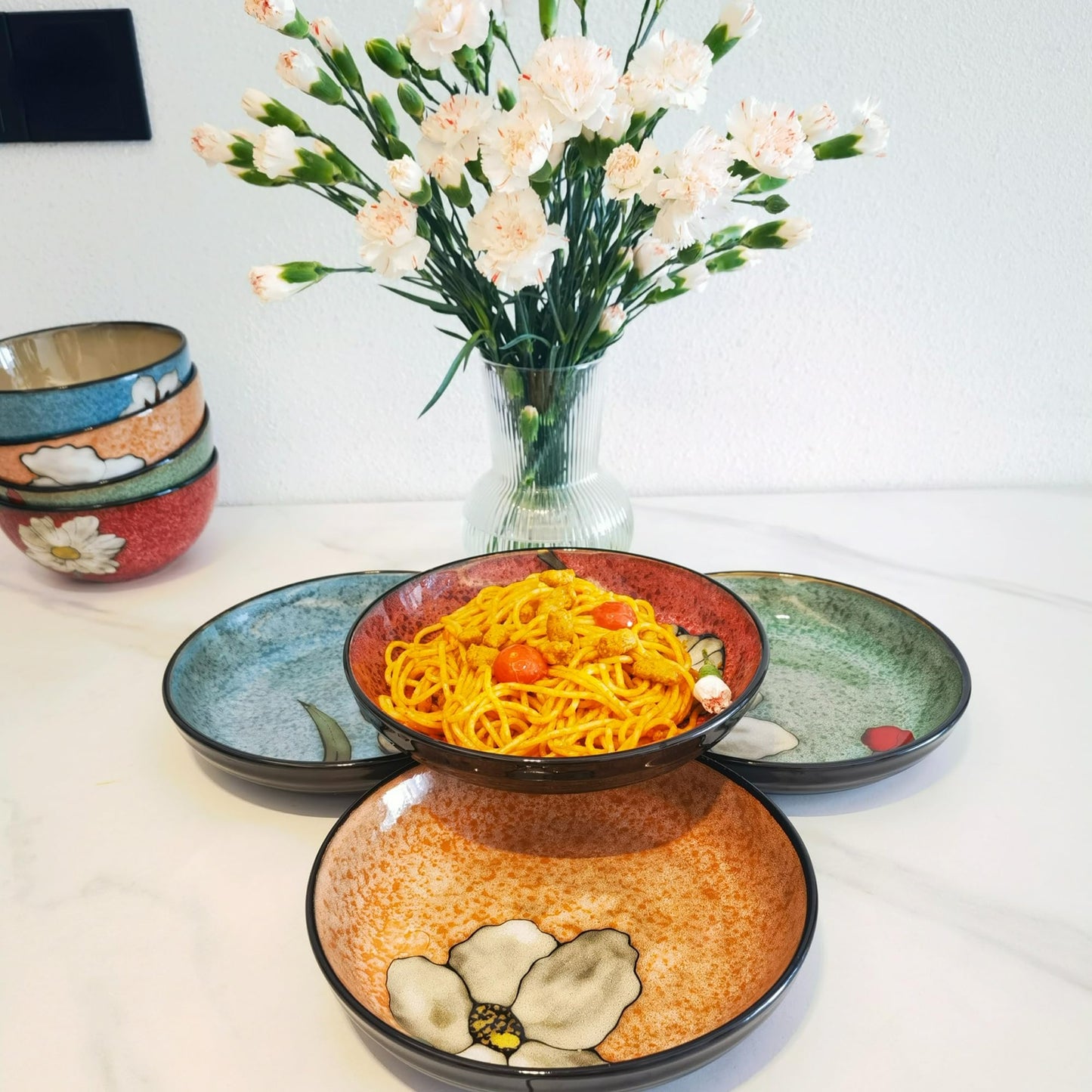 rockgoldbug 30oz Ceramic Pasta Bowls For Kitchen, 8.5 in - bowl/plate Set of 4 - For Pasta,Salad,Appetizer, Serving etc - Dishwasher, Microwave, and Oven Safe - For Breakfast, Lunch and Dinner