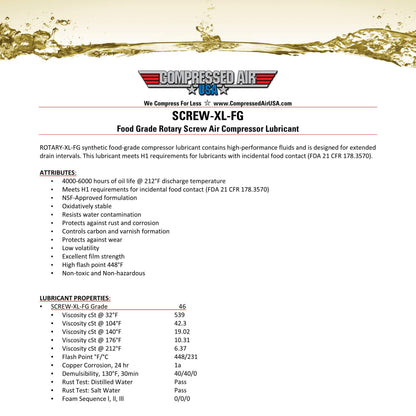 Food Grade 6000 Hour Rotary Screw Air Compressor Lubricating Oil - CompressedAirUSA - XL - Extended Life Oils (1 Gallon)