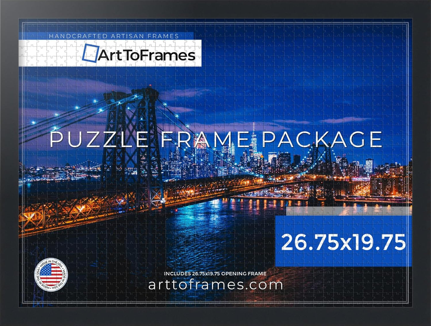 26.75x19.75 INCH/68x50 CM 1000 1.25 Inch (PuzzleFRBW26079-26.75x19.75) ArtToFrames Black Frame for Piece Puzzles.This
